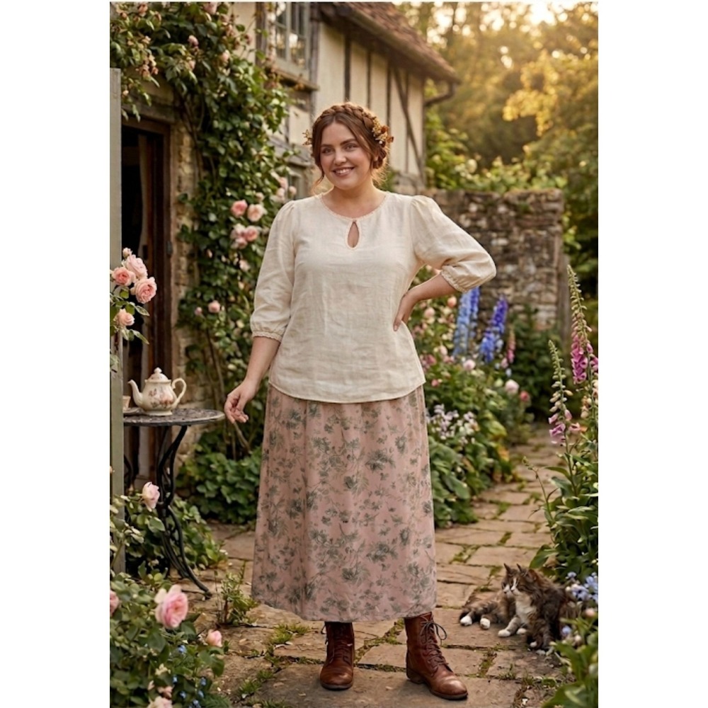 VTG 90 Monterey by Koret Floral Maxi Skirt Elastic Waist Pocket Cottagecore Boho